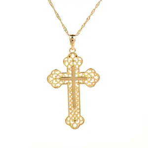 圣耶稣基督吊坠项链 24k金色天主教耶稣十字架饰品