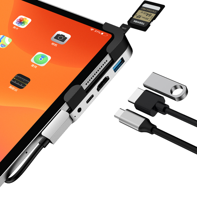 IKATAK 2020 New 6 in 1 USB-C Adapter 4K 30HZ 2K 60HZ PD3.0 USB C Hub for iPad Pro