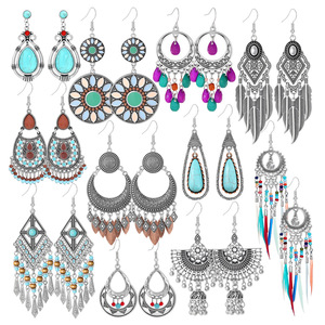 Pendientes Colgantes Bohemios para Mujer, de Aleación, Plateados en Plata Antigua, con Forma de Flor, Joyería para Fiesta, Accesorio de Moda - Product Image 1