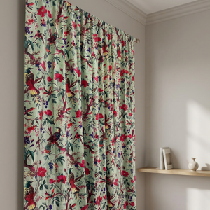 Sage Green Velvet <b>Curtain</b>: Bird Print Boho Drapes, Custom Size Vintage Style Cotton Velvet Luxury <b>Curtain</b> - Product Image 5