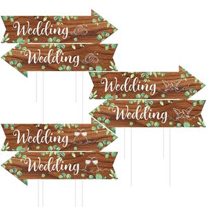 Señalización Direccional para Bodas, Decoración Colgante de Madera, Montaje en Pared, Rectangular, Patrón Dibujado a Mano - Product Image 1