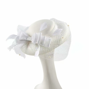 Nouveau chapeau de soleil pour femmes à large bord Kentucky Derby chapeau de fête de mariage d'église en satin avec grand nœud papillon <span class=keywords><strong>voile</strong></span> en maille - Product Image 3