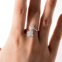 Bague en argent S925 avec moissanite pour femme, bijoux de luxe légers, double fleur, trèfle à quatre feuilles, bande ouverte, directement de l'usine