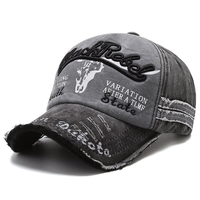 Casquettes de baseball en sergé vintage style western, délavées, déchirées et usées, avec broderie 3D de taureau, réglables, logo personnalisé, faible MOQ, lettres, vente en gros