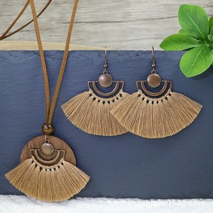 Conjunto de collar y pendientes con borlas de madera, chapado en bronce antiguo, estilo bohemio, joyería para mujer, conjuntos de joyería de moda para fiestas - Product Image 5