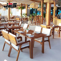 Ensemble de sièges de restaurant en plein air en teck et tissu résistant aux UV, mobilier commercial pour patio, ensemble de banquettes 4 places
