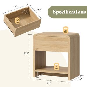 Juego <span class=keywords><strong>de</strong></span> 2 Mesitas <span class=keywords><strong>de</strong></span> <span class=keywords><strong>Noche</strong></span> OEM con Cajón <span class=keywords><strong>de</strong></span> Almacenamiento, Estantes Abiertos y Esquinas Curvas para Dormitorio, Sala <span class=keywords><strong>de</strong></span> Estar, Sofá u Oficina - Product Image 2