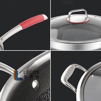 LECOS Meilleure vente Master Chef Home Cooking Sauté Wok Honeycomb Tri Ply Revêtement antiadhésif Wok en acier inoxydable avec couvercle