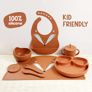 Vaisselle pour tout-petits à motif animal, très vendue, luxe, unisexe, ustensiles de repas, motif mignon, bébé babero, bol et assiette non toxiques - Product Image 1