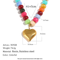 Perhiasan Fashion Liburan Pantai Kalung Manik-manik Hati Resin Berlapis Emas 18K Baja Tahan Karat 316L