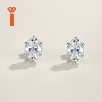 Boucles d'oreilles clous solitaires en moissanite taille ovale 1 carat, en argent S925 plaqué rhodium, sertissage à six griffes, cadeau idéal pour les rendez-vous galants