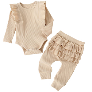 All'ingrosso neonato neonato <span class=keywords><strong>bambina</strong></span> tinta unita Set di vestiti a manica lunga felpe top pantaloni abiti abbigliamento - Product Image 2