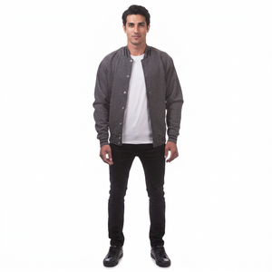 Custom Men's Varsity <b>Jacket</b> Regular Sleeve <b>Leather</b> Material Stand Collar Front Logo New Condition Adult Size for Sale - Product Image 1