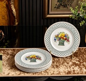 Juego de Vajilla de Cerámica Estilo Americano con Estampado de Cesta de Frutas, 6 Piezas, Apto para Microondas y Lavavajillas, para Restaurantes y Uso Doméstico - Product Image 3