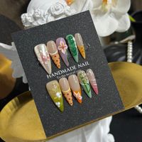 Lot de 10 faux ongles en gel peints à la main pour femmes – Magnifiques ongles acryliques de luxe faits à la main, à presser, de haute qualité