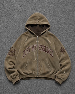 Sudadera con capucha y cremallera Just My Essence para hombre, estilo oversize, vintage, de algodón lavado, felpa francesa, diseño desgastado, para otoño - Product Image 1