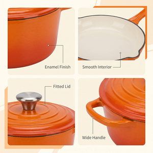 Juego de 7 piezas de utensilios de cocina modernos y duraderos de hierro fundido esmaltado, que incluye cacerola, horno holandés, sartén antiadherente de base multicapa y olla para guisos, saludable - Product Image 3