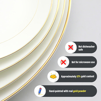 Juego de platos de cena de lujo en blanco y dorado, bandeja de porcelana china al 42 % para boda real con borde dorado.