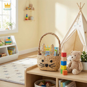 Panier à lapin en jacinthe d'eau avec poignée supérieure, pour organiser la chambre des enfants, panier artisanal en fibres végétales - Product Image 2