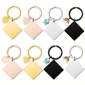 Factory New <b>Square</b> Metal Stainless Steel Material Carving Holiday Gift Blank Keychain Accessories - Product Image 1