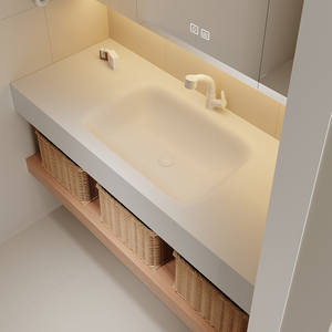 Mueble de baño de color madera natural, lavabo integrado de cerámica, espejo inteligente sencillo, lavabo para baño doméstico - Product Image 3