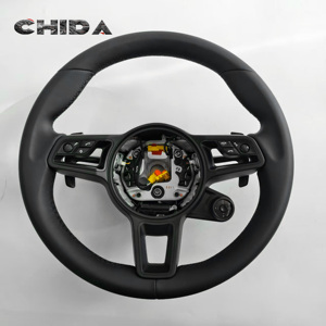 Volant de direction de haute qualité tout noir 991 avec bouton <span class=keywords><strong>SC</strong></span> compatible avec Panamera Cayenne 718 <span class=keywords><strong>911</strong></span> 912 Boxster pour <span class=keywords><strong>Porsche</strong></span> - Product Image 1