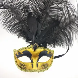 Women Masquerade Feather Masks Mardi Gras Carnival Gold Venetian Masks Cosplay Costume Prom Party Masks