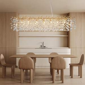 Suspension en cristal de luxe avec <span class=keywords><strong>branches</strong></span> en <span class=keywords><strong>métal</strong></span> doré et cristaux de goutte de pluie pour lustre rectangulaire dans le hall de l'hôtel de la salle à manger - Product Image 1