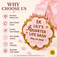 Médaille de course d'anniversaire 2D rose personnalisée en gros, récompense 5K avec logo personnalisé, plaqué or et argent, en métal avec logo