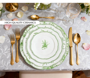 Elegant <b>Green</b> Retro Village Modern Lily Valley Muguet Vintage Exquisite Country Dinnerware Set Ceramic Wedding Party Banquet - Product Image 2