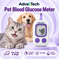 AdvallTech Lecteur de glycémie pour animaux de compagnie en plastique certifié CE Classe II pour chats et chiens, kit de test vétérinaire sans codage en 5 secondes, durée de vie de 3 ans