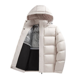 Manteau en duvet de plumes léger avec capuche pour hommes, veste chaude à fermeture éclair avec logo personnalisé, vente en gros - Product Image 1