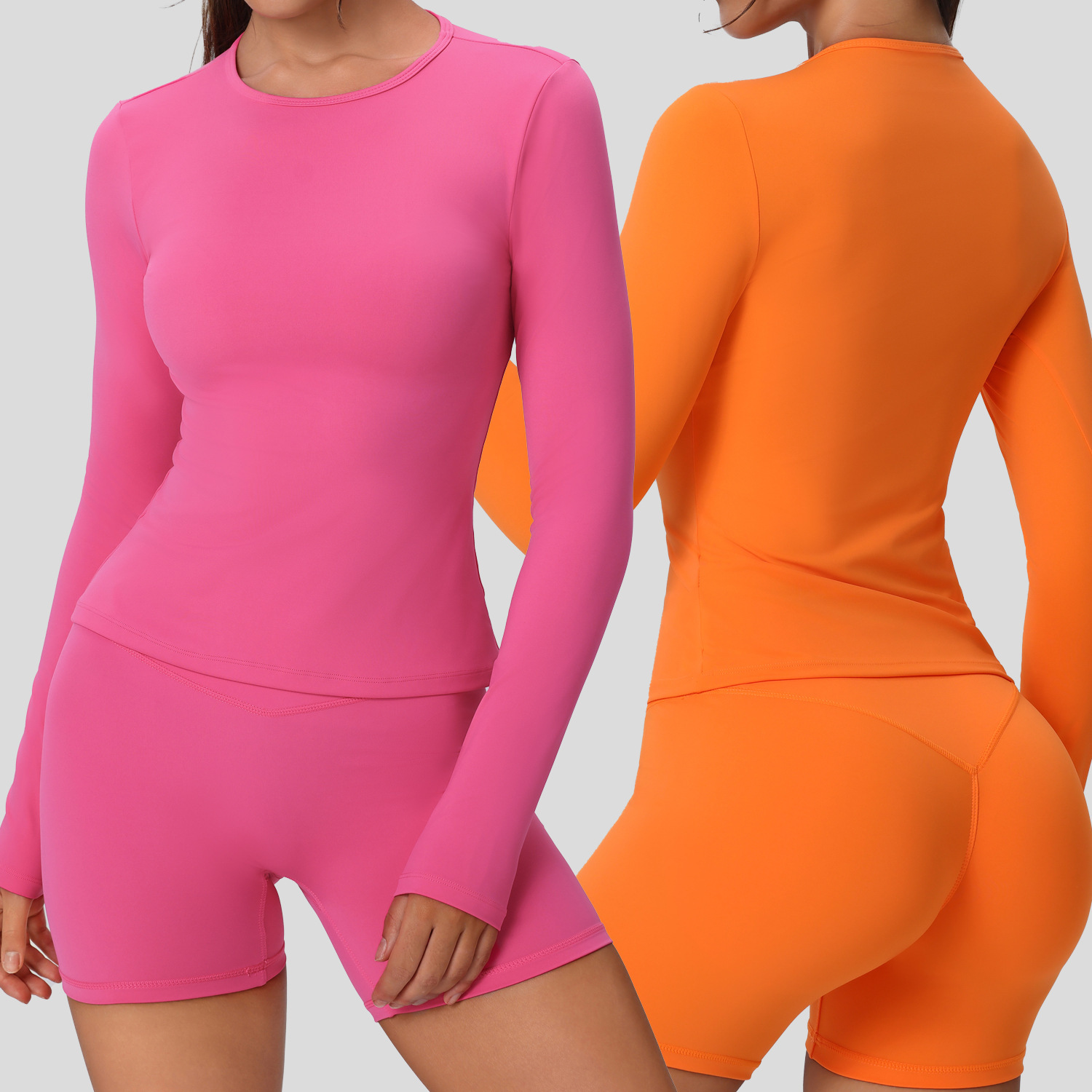 Women Solid Color Slim Yoga Long Sleeve Shirt Lady Casual Round Neck Running Top Female Loose Lower Back Sports Shirts