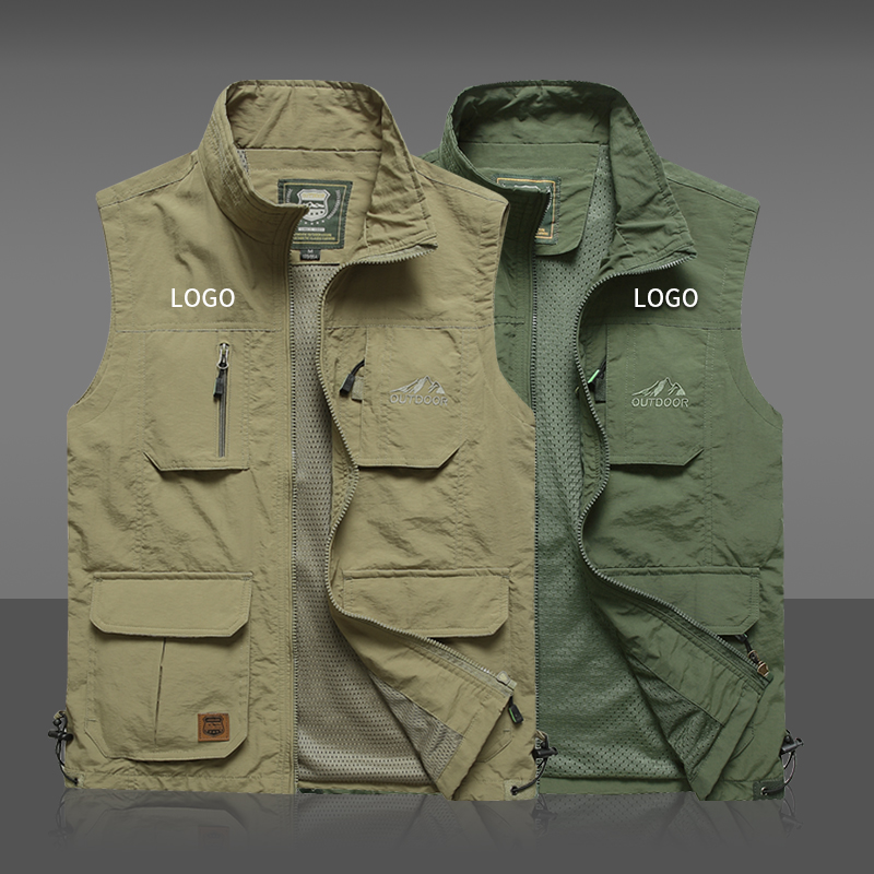 100%nylon Men's Vest - Stand Collar, Multi-Pocket, Outdoor
