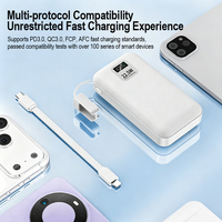 Batterie externe détachable 22,5W 10000mAh avec 3 sorties, affichage numérique, cordon de transport, multi-ports, pour voyage