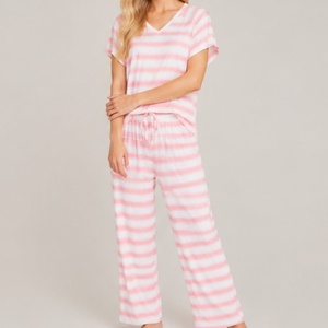 Conjunto de Pijamas a Rayas Cómodos y Transpirables de Fábrica, <span class=keywords><strong>Ropa</strong></span> Casual <span class=keywords><strong>para</strong></span> Mujer, Conjunto de <span class=keywords><strong>Ropa</strong></span> de Dormir Modal de Verano - Product Image 3