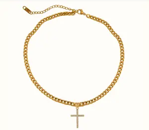 Модные ювелирные изделия кубинская цепочка 18 карат золотое ожерелье-чокер с бриллиантами и крестом