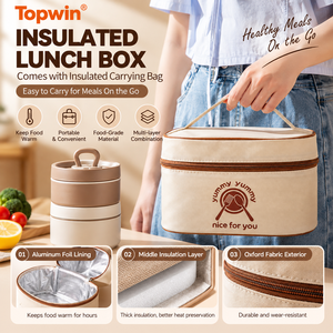 Boîte à lunch isotherme en acier inoxydable 304 de qualité alimentaire, 350 ml, 650 ml, empilable, multi-couches, avec sac thermique - Product Image 3