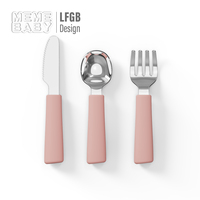 Vente flash - Ensemble cuillère et fourchette pour bébé en acier inoxydable et silicone, articles pour bébés, ensemble d'alimentation pour enfants en silicone LFGB