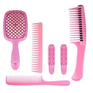 Horquilla de pelo de color rosa para mujer, conjunto de peine con paleta para desenredar, en húmedo o seco, 5 uds.