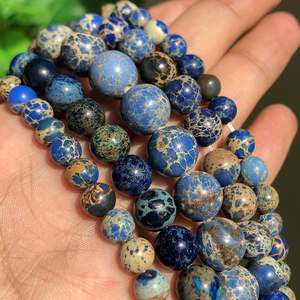 Venta al por Mayor de Cuentas de <span class=keywords><strong>Jaspe</strong></span> de Sedimento Marino <span class=keywords><strong>Azul</strong></span>, Piedras Semipreciosas Naturales de 4/6/8/10 mm, Hilo de 38 cm, para Joyería DIY, Pulseras, Collares y Pendientes - Product Image 2