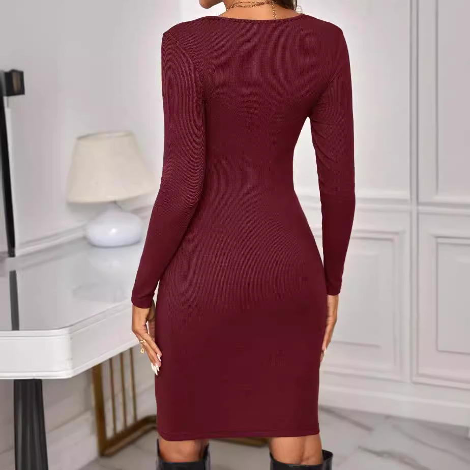 red long sleeve plunge dress Nina Plunge Reversible Bandage Midi Dress In Red