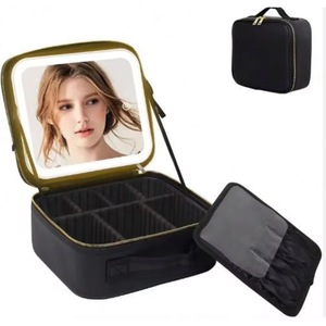 Étui à cosmétiques avec miroir LED, grande capacité, sac de voyage portable, boîte à maquillage de bureau, échantillon gratuit - Product Image 4