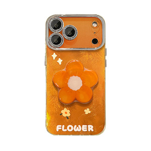 Nuova custodia per telefono con laccetto e motivo floreale <span class=keywords><strong>arancione</strong></span> effetto ghiaccio per <span class=keywords><strong>iPhone</strong></span> 17 16 15 Pro Max, con cornice glitterata argentata per la protezione della lente - Product Image 6