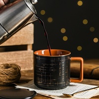 Mug avec couvercle, grande capacité, tasse en céramique, design vintage noir haut de gamme, luxe léger, motif mathématique unisexe, tasse à café et à eau