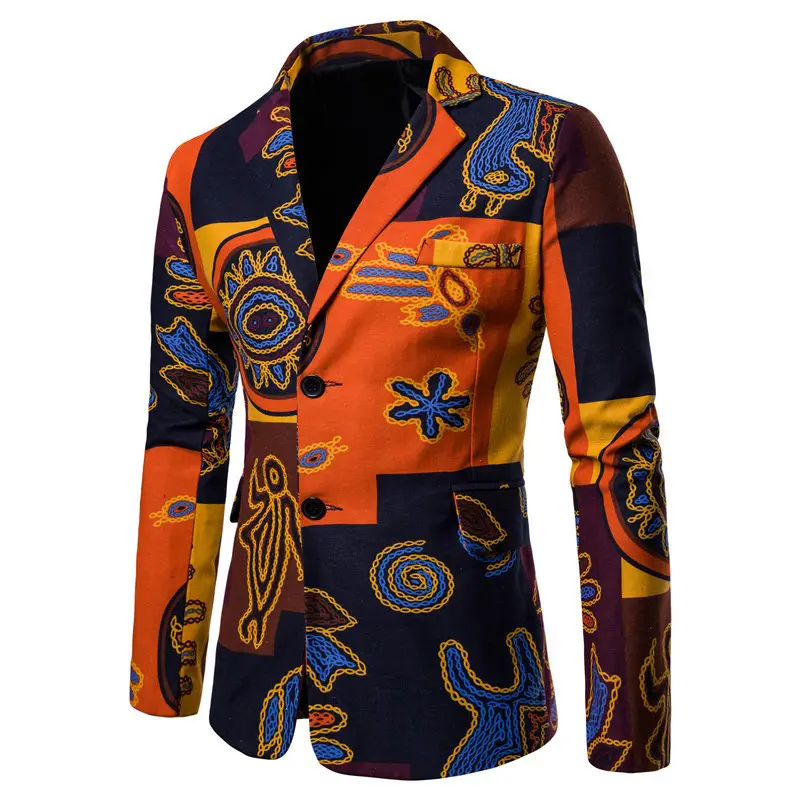African style printed men's suit Cotton printed casual Blazer Fashion printed patchwork top