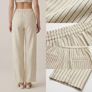 <span class=keywords><strong>Pantaloni</strong></span> Estivi da Donna 2026 in Misto Cotone e <span class=keywords><strong>Lino</strong></span> <span class=keywords><strong>a</strong></span> <span class=keywords><strong>Righe</strong></span>, Gamba Larga, Vita Alta, per Ufficio - Product Image 4