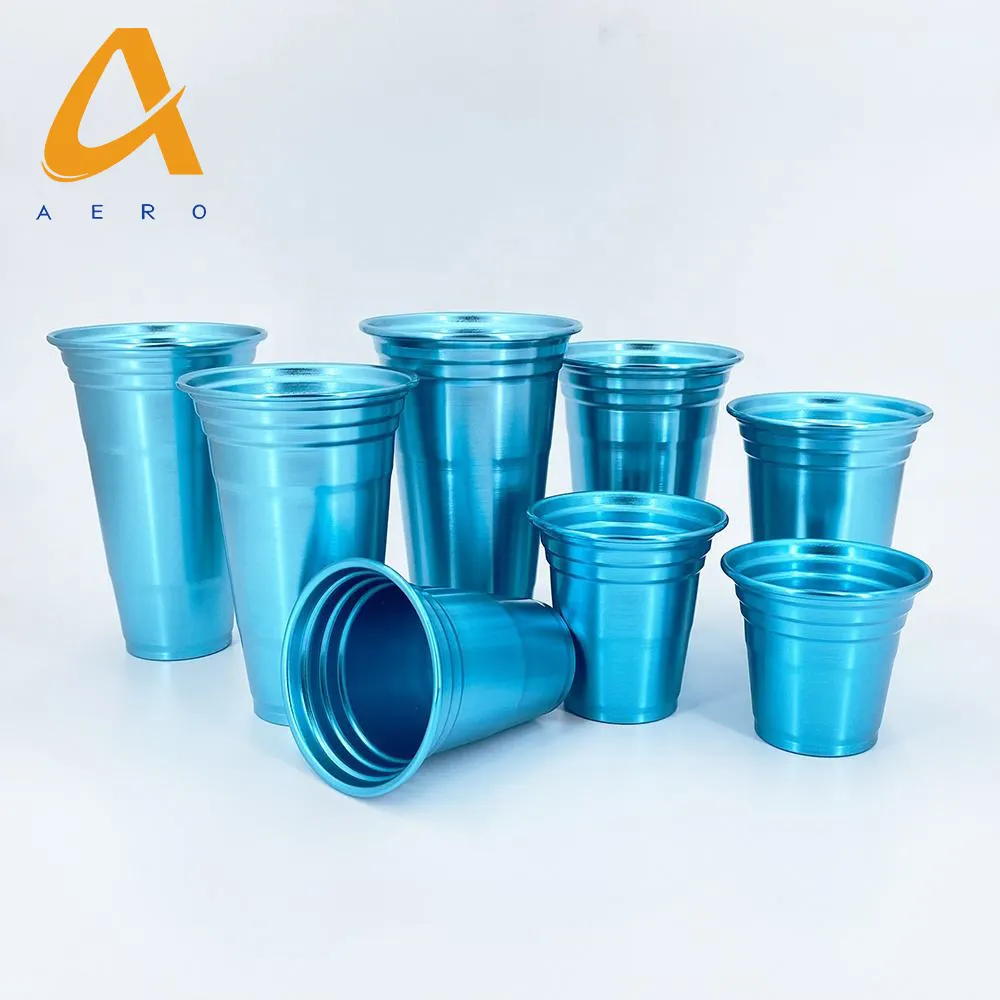 Gelas Minum Aluminium Sekali Pakai Promosi Gelas Pesta Berwarna Kustom Tumbler Logam Bir Dapat Digunakan Kembali Cangkir Aluminium