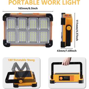 Lampe de travail portable jaune 120W 144 LED 10000LM IP66 étanche avec batterie au lithium et interrupteur, avec support pour camping extérieur et chantier - Product Image 2