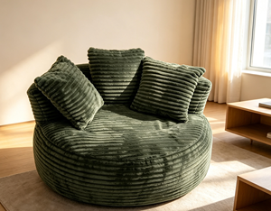 <span class=keywords><strong>Sofá</strong></span> de Corduroy a Rayas Suaves Relleno de Espuma Triturada, Cómodo Sillón Reclinable para Sala de Estar, Dormitorio o Rincón de Lectura - Product Image 2